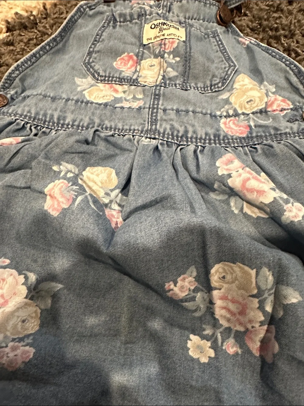 OshKosh Light Blue Denim Dress with Pink Floral Accents